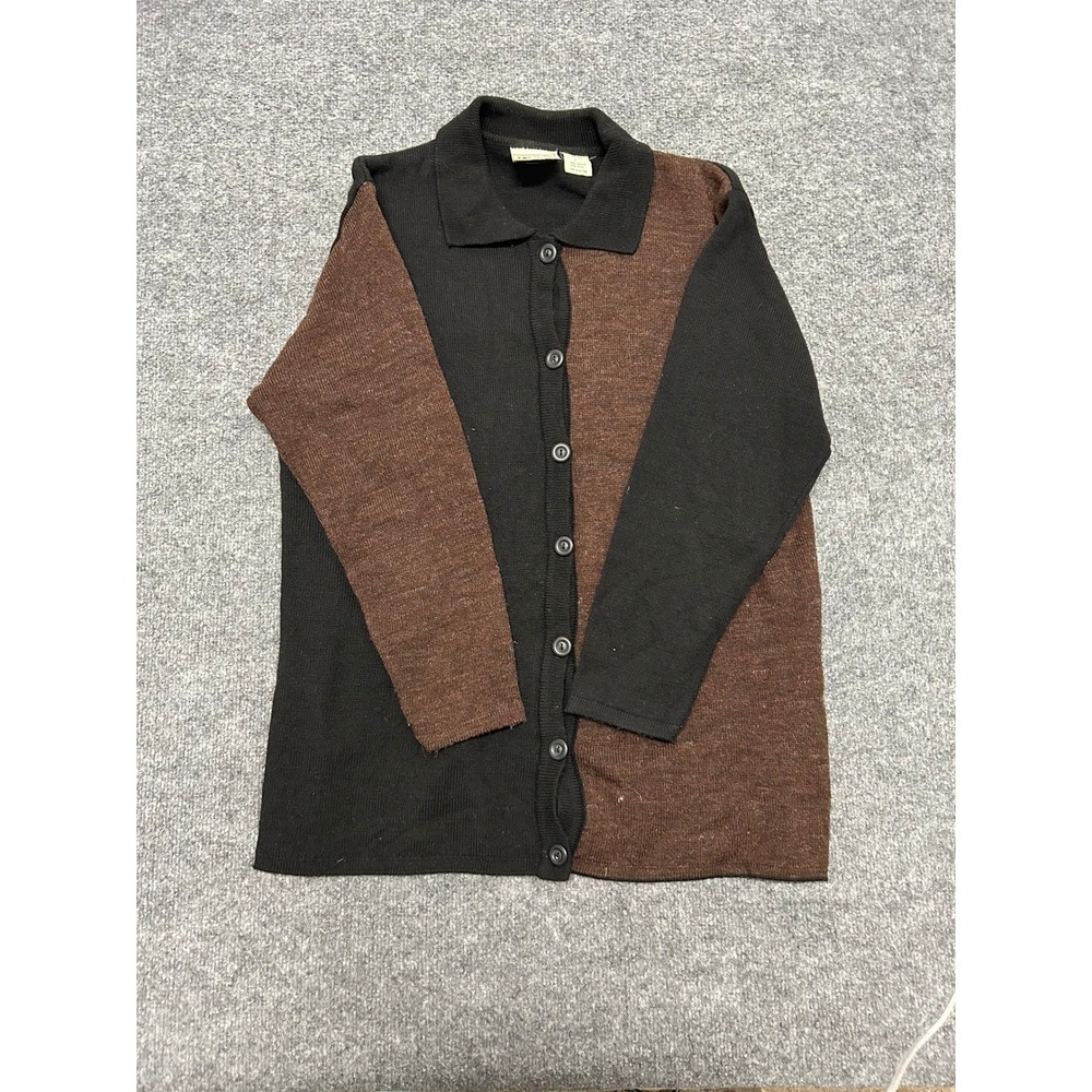 Maglia Donna Cardigan Womens Size L Black Brown Wool Blend Colorblock Italy